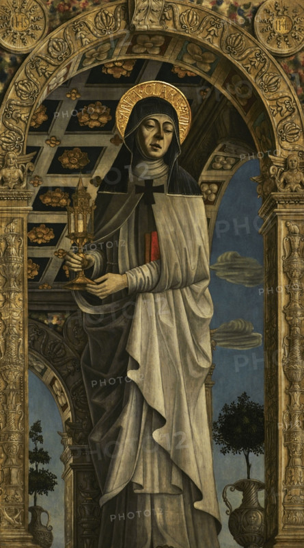 St. Clare (1194-1253). Italian religious and saint. Portrait by a Lombard painter. Tempera on wooden panel, ca. 1490-1499. Pinacoteca Castello Sforzesco, Milan, Italy.