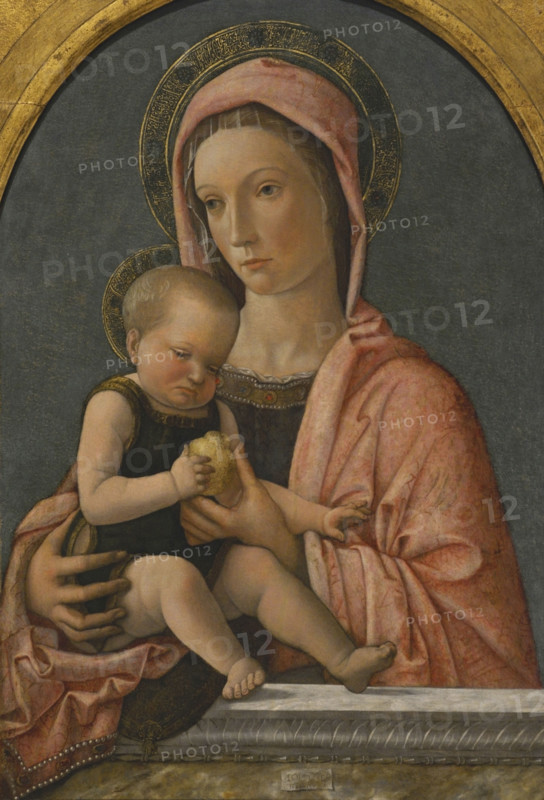 Giovanni Bellini (1432-1516). Italian painter. Madonna and Child, 1460-1465. Tempera on wooden panel. Detail. Pinacoteca Castello Sforzesco, Milan, Italy.