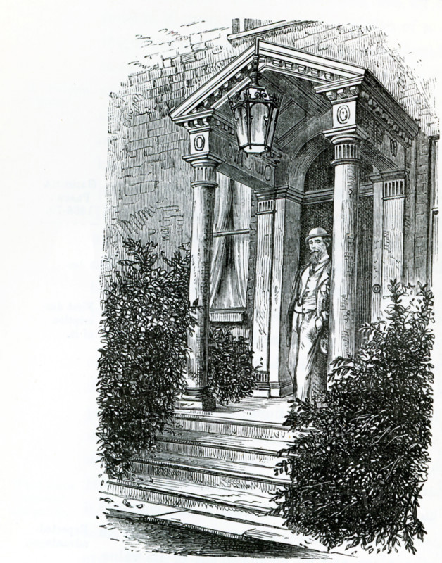 This illustration from John Forster's The Life of Charles dickens shows the porch at Gadshill, the mansion in the English country of Kent that was the country home of Charles Dickens. Charles Dickens (1812-1870) is one of the best known and most distinguished English novelists. He lived during the Victorian era. Among his best-known works are: A Christmas Carol, David Copperfield, Great Expectations, Oliver Twist, and A Tale of Two Cities.