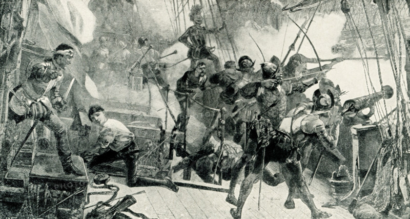 The 1899 caption reads” “Commodore Perry in the Niagara breaking the British line of Battle Lake Erie Sept 10 1813 painting by J O Davidson.” In the first unqualified defeat of a British naval squadron in history, U.S. Captain Oliver Hazard Perry leads a fleet of nine American ships to victory over a squadron of six British warships at the Battle of Lake Erie during the War of 1812.The Battle of Lake Erie, sometimes called the Battle of Put-in-Bay, was fought on September 10, 1813, on Lake Erie off the coast of Ohio during the War of 1812. Nine vessels of the United States Navy defeated and captured six vessels of the British Royal Navy. Julian O. Davidson (died 1894) was an American artist and illustrator specializing in maritime and naval subjects.