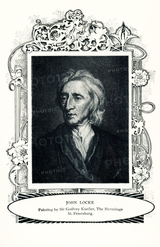 This 1899 illustration shows: “ John Locke  - painting by Sir Godfrey Keller. in the Hermitage in St Petersburg,” John Locke (b. 1632, d. 1704) was a British philosopher, Oxford academic and medical researcher. Sir Godfrey Kneller (died 1723), 1st Baronet, was the leading portrait painter in England during the late 17th and early 18th centuries, and was court painter to English and British monarchs from Charles II to George I.