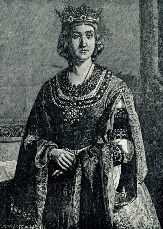 This 1899 illustration shows Queen Isabella of Spain as painted by Becquer. Isabella I was Queen of Castile from 1474 until she died in 1504, reigning over a dynastically unified Spain jointly with her husband, King Ferdinand II of Aragon. She was Queen of Aragon after Ferdinand ascended in 1479. Together they are known as the Catholic Monarchs. Gustavo Adolfo Bécquer (died 1870) was a Spanish Romanticist poet and writer, also a playwright, literary columnist, and talented in drawing.