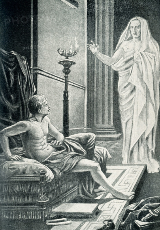 The caption for this 1899 illustration reads: “Scipio’s Dream.”  The Dream of Scipio (Latin: Somnium Scipionis), written by Cicero, is the sixth book of De re publica, which describes a fictional dream vision of the Roman general Scipio Aemilianus, set two years before he oversaw the destruction of Carthage in 146 BC.