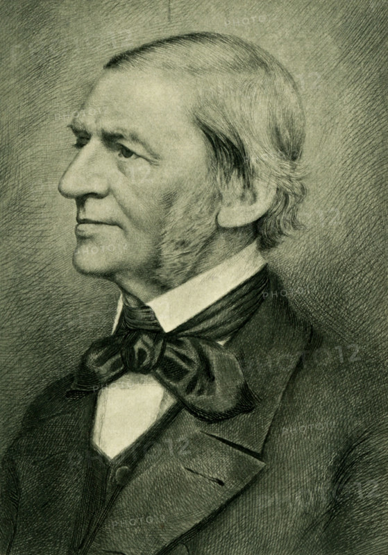 This photogravure of Ralph Waldo Emerson is from an etching by E. Reich and done around 1908. Emerson (1803-1892) was an American essayist, poet, and philosopher. He was pastor of Old North Church in Boston, Massachusetts. His writings include Essays ( 1st series, 1841; 2d series, 1844) -the best known being 'The Over-Soul' and 'Self-Reliance.'  Other writings include 'Nature' and 'Representative Men.'.