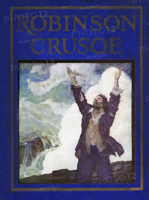 Robinson Crusoe is a novel written by the English novelist Daniel Defoe and published in 1719. A fictional autobiography,  it tells the tale of an English castaway named  Robinson Crusoe (seen here) who spent 28 years on a remote tropical island near Venezuela before he was rescued.  Newell Convers Wyeth, known as N. C. Wyeth, was an American artist and illustrator. He was the pupil of artist Howard Pyle and became one of America's greatest illustrators.