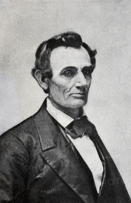 The caption for this image reads: 'Lincoln in 1857 from a photgraph in collection of Charles Carleton Coffin.'  Abraham Lincoln was the 16th president of the United States. He served from March 1861 to his assassination on April 15, 1865. He was chosen as the Republican candidate at the Convention in 1860. Lincoln was a lawyer, but before he went to law school, he held a variety of jobs.