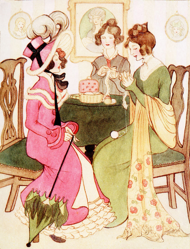 The 1917 caption reads: “She spoke of what she did not understand – Her mistaken airs of gentility. [from story Simple Susan]” Simple Susan was written by Maria Edgeworth (died 1849), a prolific Anglo-Irish novelist of adults' and children's literature. She was one of the first realist writers in children's literature and was a significant figure in the evolution of the novel in Europe, and Louey Chisholm, a prolific children’s book writer.
