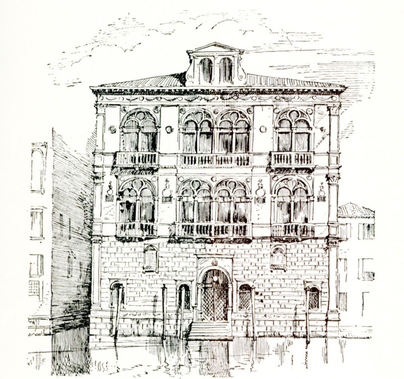 This early 1900s illustration shows Spinelli Palace in Italy. The Palazzo Corner Spinelli is a palace in Venice, northern Italy, located on the Grand Canal, in the sestiere of San Marco. It stands across the canal from the Palazzo Querini Dubois. The palace was commissioned in the late 15th century by the aristocratic Lando Family, and built on designs by Mauro Codussi.