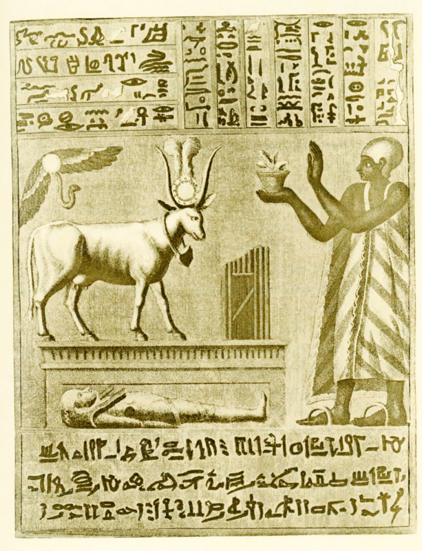 This art and text was part of an Egyptian manuscript that was found in the swathing of an ancient Egyptian mummy. This illustration dates to 1903 and appeared in the book History of Egypt by French Egyptologist Gaston Maspero.