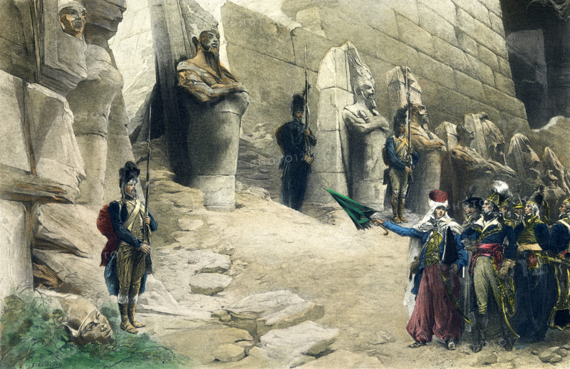 This illustration dates to around 1900 and shows Napoleon's soldiers at Karnak. When Napoleon was n Egypt, he toured the ancient sites, including the Sphinx, and had his savants note all pertinent facts.
