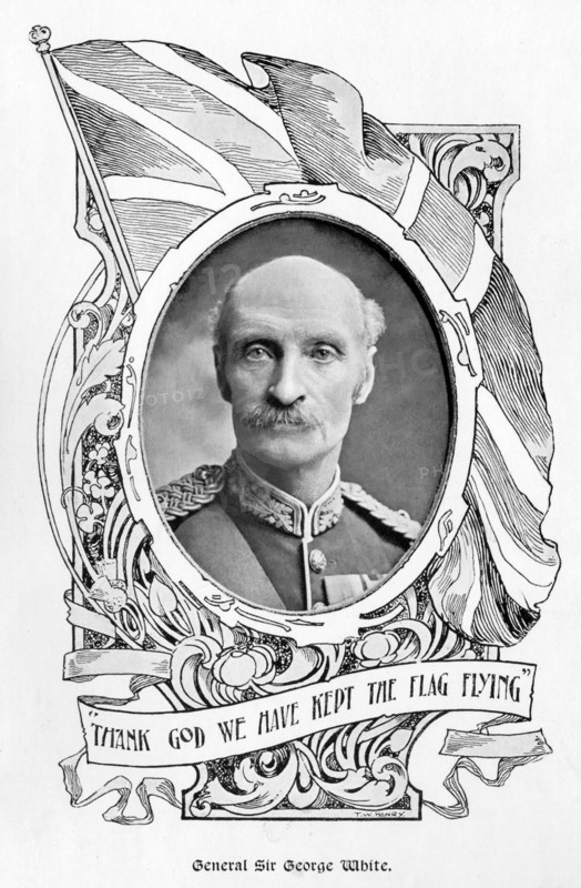 This illustration appeared in the London-based Penrose Pictorial Annual of 1900. The publication was a London-based review of the graphic arts that ran from 1895 to 1982. This image shows General Sir George White (1835–1912). He is best known as the commander of Ladysmith (in Zulu land in South Africa) during the Second Boer War during the South African War (1899-1902). He was awarded the Victoria Cross for his heroism in the Second Afghan War. In 1900 he became commander in chief of Gibraltar. He was a son of a Gordon Highlander.