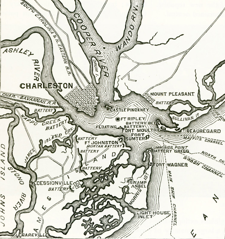 Two forts stand at the entrance of Charleston Harbor. Patriots inside a palmetto log fort, later named Fort Moultrie, defeated the Royal Navy in 1776. As Charleston blazed a path toward secession to preserve slavery, construction on a new fort, Fort Sumter, proceeded. The Confederacy fired on the US garrison of Fort Sumter on April 12, 1861 opening the Civil War, which redefined American freedom.