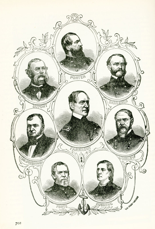 The images shown here are portraits of the Principal Naval Commanders during the American Civil War. They are, from left to right, top to bottom: Porter, Dupont, Dahlgen, Farragut, Goldsborough, Winslow, Foote, Cushing.