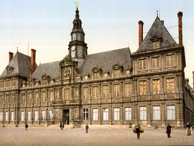 The Town Hall, France, Historical, digitally restored reproduction from an original from the 19th century.