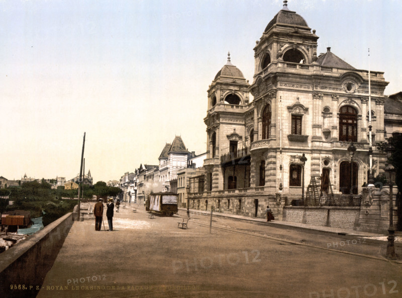 The Casino and Front of Foncillon, France, Historical, digitally restored reproduction from an original from the 19th century.