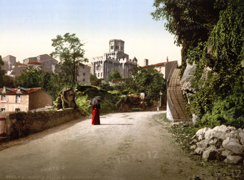 Church and old town, France, Historical, digitally restored reproduction from an original from the 19th century.