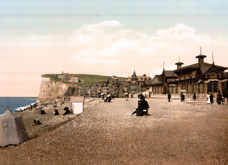 The beach, seaside resorts, Normandy, France, historical, digitally restored reproduction from an original from the 19th century.
