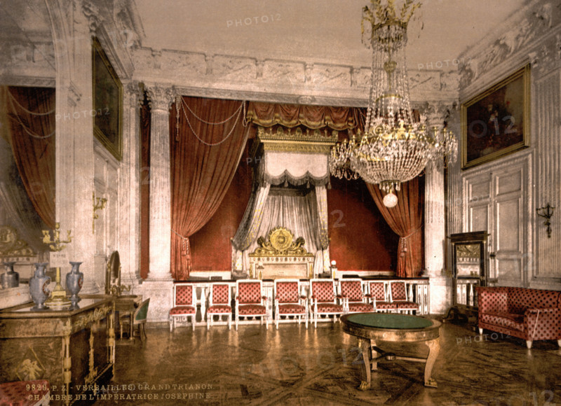Grand Trianon or Great Trianon is a pleasure palace in the park of the Palace of Versailles near Paris in France, chambers of Empress Josephine, France, historical, digitally restored reproduction of an original from the 19th century.