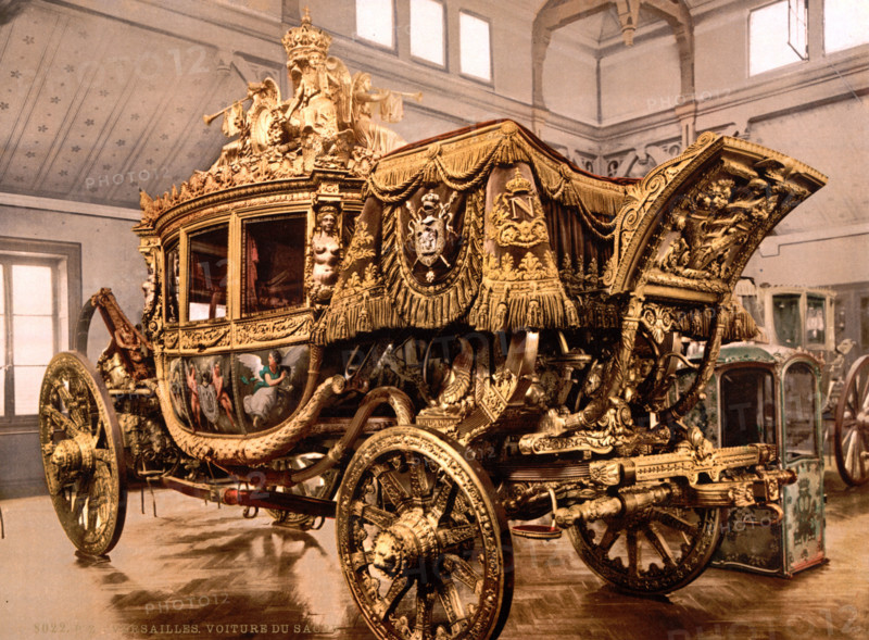 The state coach of Charles X in Versailles, France, historical, digitally restored reproduction from an original from the 19th century.