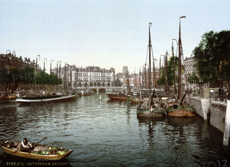 The harbor, around 1895, historical, digitally restored reproduction from an original from the 19th century.