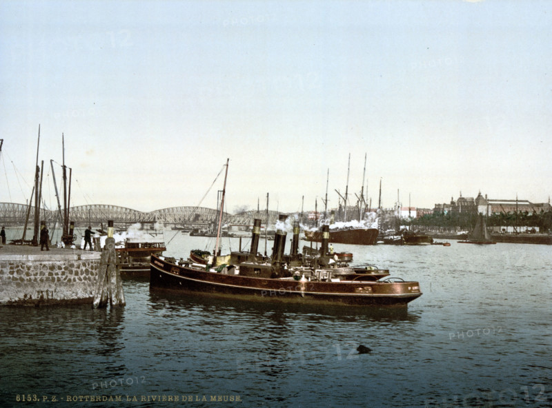 The Maas, Netherlands, around 1895, Historical, digitally restored reproduction from an original from the 19th century.