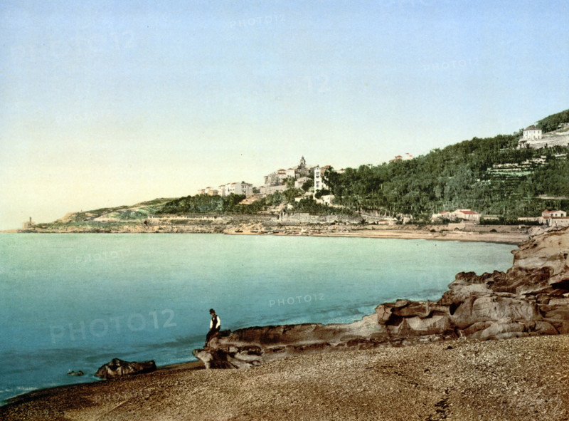 General view from the east, Riviera. Italy, around 1895, historical, digitally restored reproduction from an original from the 19th century.