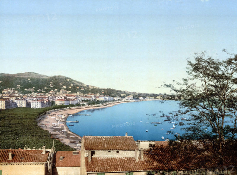 View from Mont Chevalier of Cannes on the Côte d'Azur, France, around 1895, historical, digitally restored reproduction from an original from the 19th century.