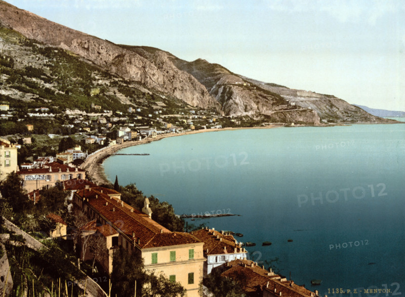 Menton on the Riviera, France, around 1895, Historical, digitally restored reproduction from an original from the 19th century.