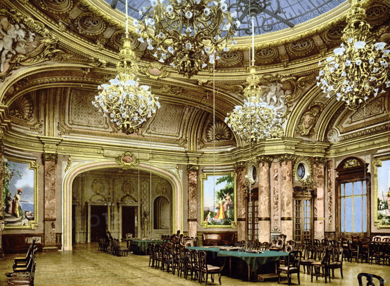 The new gaming room, around 1895, historical, digitally restored reproduction from an original from the 19th century.