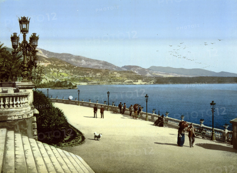 Entrance to the casino, the terrace, around 1895, historical, digitally restored reproduction from an original from the 19th century.
