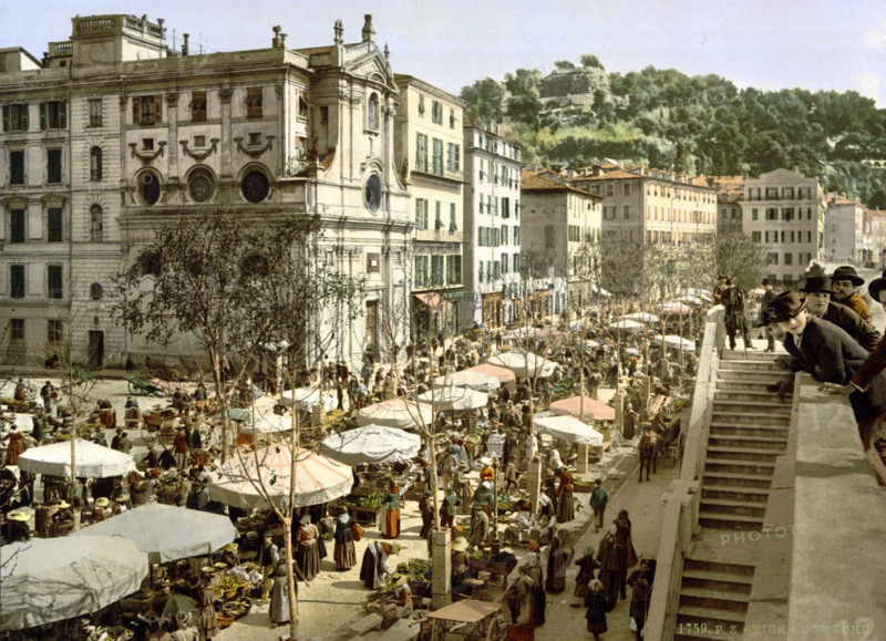 The Market, Nice, France, circa 1895, Historical, digitally restored reproduction from an original from the 19th century.