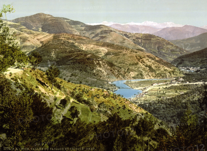 Valley of the Paillon, Nice, France, circa 1895, Historical, digitally restored reproduction from an original from the 19th century.