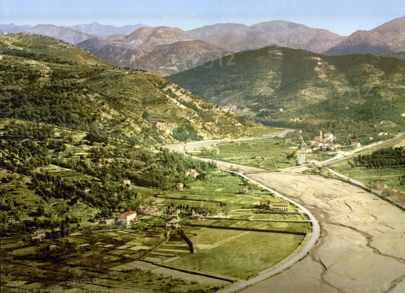 Corniche road and Paillon valley, Nice, France, circa 1895, Historical, digitally restored reproduction from an original from the 19th century.