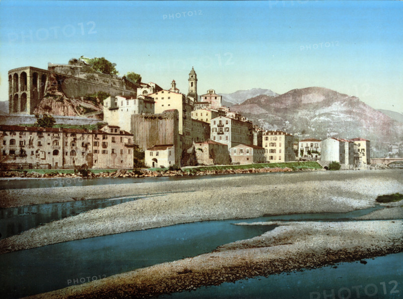 General view of the city, Riviera. Italy, around 1895, historical, digitally restored reproduction from an original from the 19th century.
