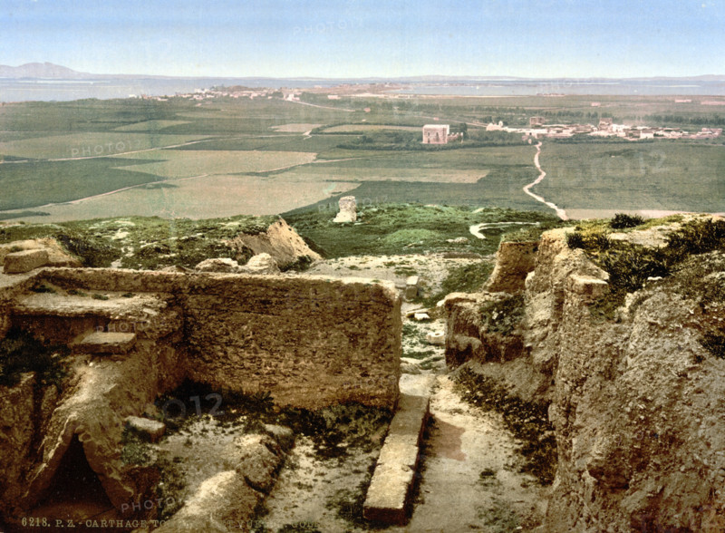 Tombs and view of Goletta, Carthage, Tunisia, circa 1895, Historical, digitally restored reproduction from an original from the 19th century.