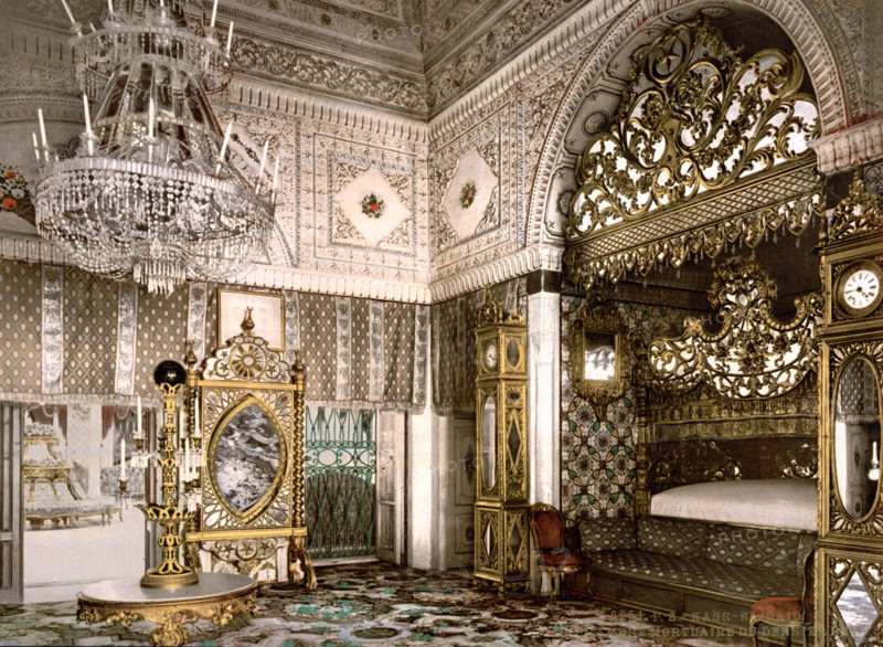 Bedchamber of the late Bey of Tunis, Tunisia, around 1895, Historical, digitally restored reproduction from an original from the 19th century.