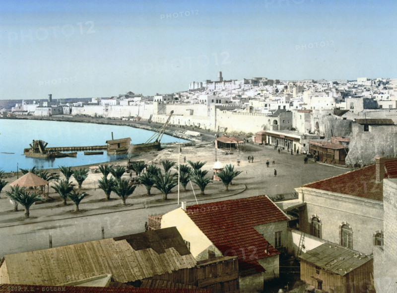 Panorama of Sousse, Tunisia, around 1895, historical, digitally restored reproduction from an original from the 19th century.