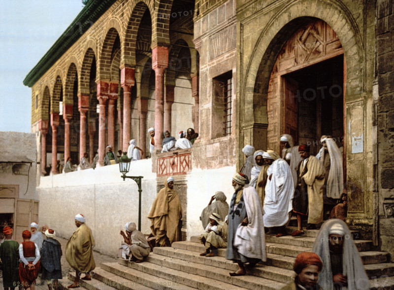 Arabs leaving the mosque, Tunisia, circa 1895, Historical, digitally restored reproduction from an original from the 19th century.