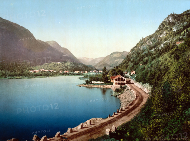 Village in the province of Telemark, Norway, around 1895, Historical, digitally restored reproduction from an original from the 19th century.