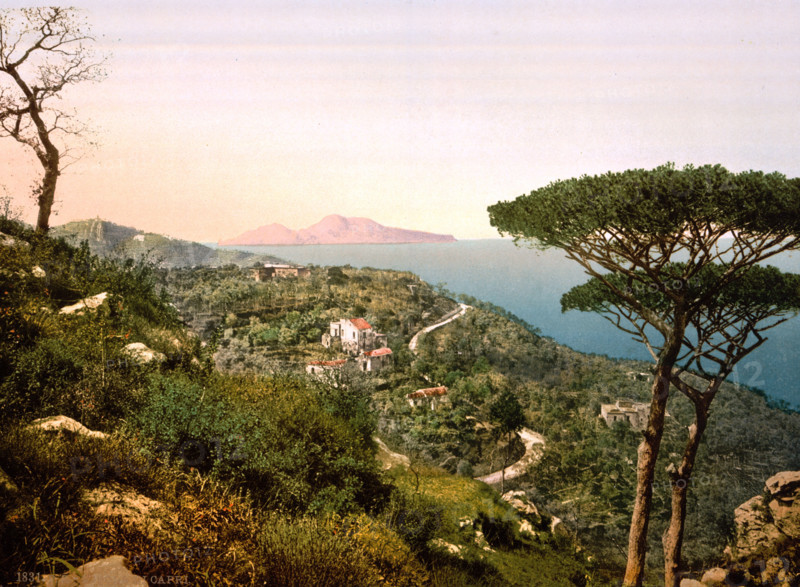 View from Mount Sorrento on the island of Capri, Italy, around 1895, historical, digitally restored reproduction from an original from the 19th century.