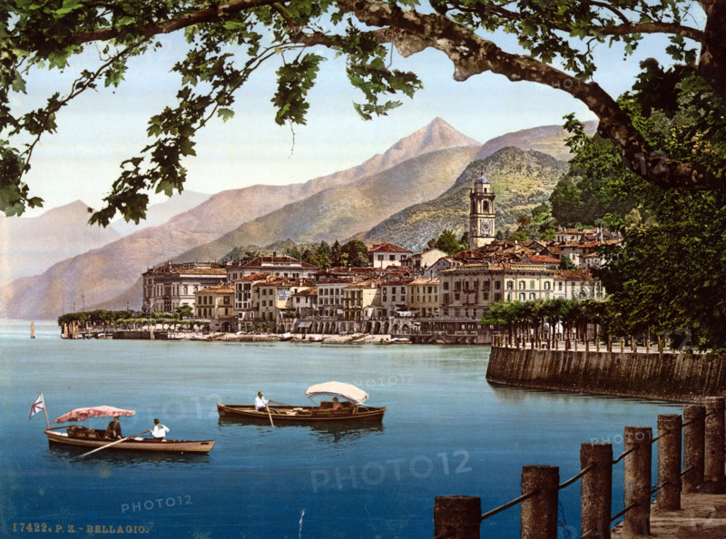 General view, Lake Como, Italy, around 1895, Historical, digitally restored reproduction from an original from the 19th century.