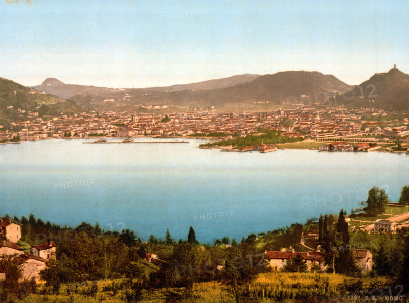 General view, Lake Como, Italy, around 1895, Historical, digitally restored reproduction from an original from the 19th century.