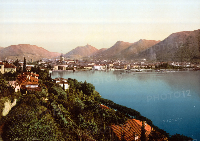 General view, Lake Como, Italy, around 1895, Historical, digitally restored reproduction from an original from the 19th century.