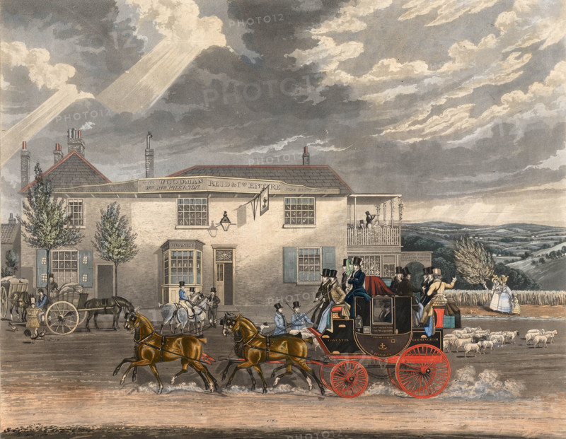 A view of Highgate Road circa 1845, London, England, Historical, digitally restored reproduction from an original from the 19th century.