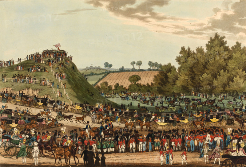 The Ceremony of the Procession to Montem, 1850, England, Historical, digitally restored reproduction from an original from the 19th century.