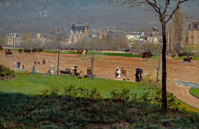 Giuseppe De Nittis 1846-1884 “Avenue du Bois de Boulogne” 1882, 42 x 65 cm oil on canvas.