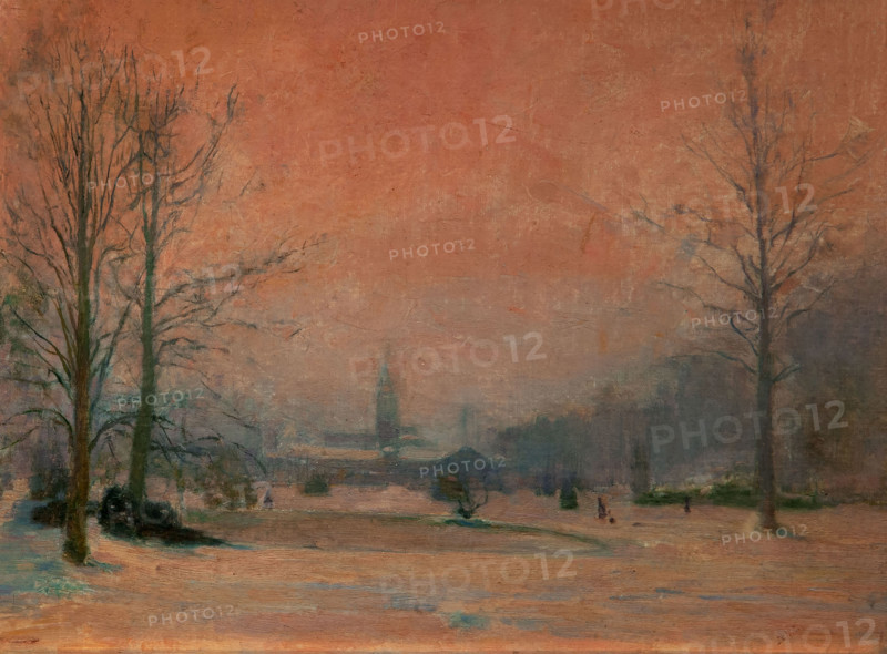 Giuseppe De Nittis 1846-1884 “Paris gardens with pale sun” 1881, 27 x 37 cm oil on paper.