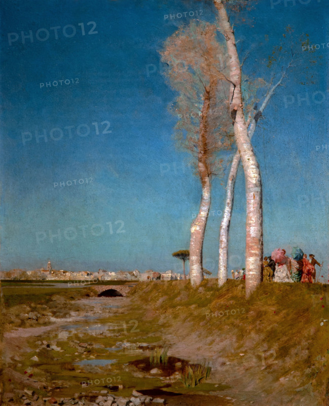 Giuseppe De Nittis 1846-1884 “The Poplars” 1870, 40.7 x 32.4 cm oil on panel.
