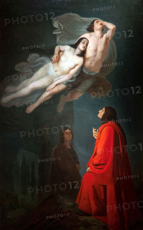 Giuseppe Frascheri 1809-1899 "Dante and Virgil entangle Paolo and Francesca" 1852, 282 x 179.8 cm oil on canvas.