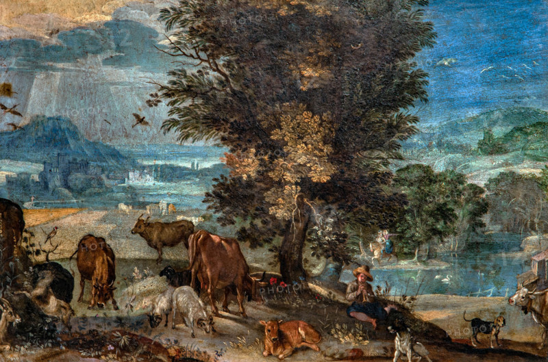 Sinibaldo Scorza 1509-1631 "Landscape with shepherd and animals" 1625, 26 x 38 cm oil on copper.